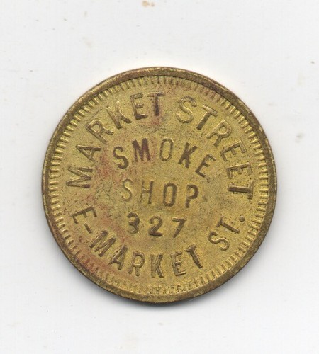 Vintage Messing Handels Medaille Markt Straße Rauch Shop Stockton ca 25 Cent Handel - Bild 1 von 2