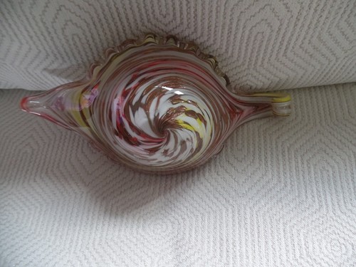 Murano Zanfirico MCM Italy Art Glass Ash Tray Copper Flecks Orange White Yellow - Picture 8 of 8