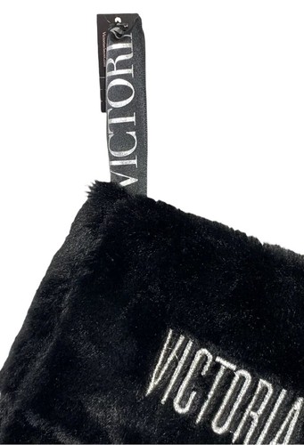 Victoria’s Secret PINK SNOWFLAKES CHRISTMAS Logo Holiday Faux Fur Stocking Black - Picture 21 of 24