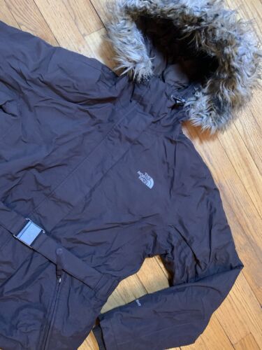North Face Jacket Womens Medium Brown Hooded Insulated Goose Down Hyvent Coat - Picture 2 of 4