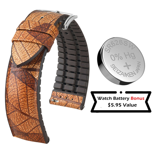 HIRSCH Leaf Watch Strap - Renewable / Vegan / Caoutchouc Core - QR+Bonus Battery - Picture 23 of 55