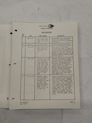 Convair 880 FAA Approved Airplane Flight Manual-Reproduction - Picture 4 of 24