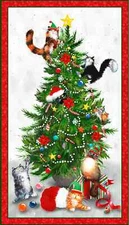 Meowy Christmas Fabric Panel Windham 24x44" Wide Cotton