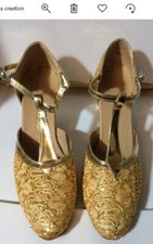 Women's Salsa Ballroom Tango Dancing Dance Shoes - Size 6 Gold/Cloth