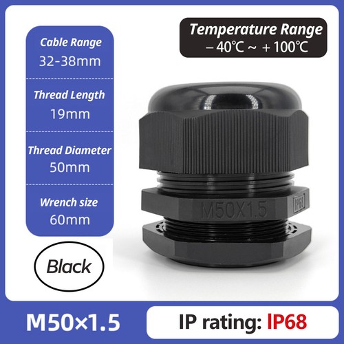 IP68 Waterproof Cable Gland Nylon Compression Stuffing M8 to M72 White/Black - Picture 40 of 44