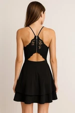 B Darlin Cocktail Mini Dress Womens Juniors 9/10 Black Lace Back Layered Spandex