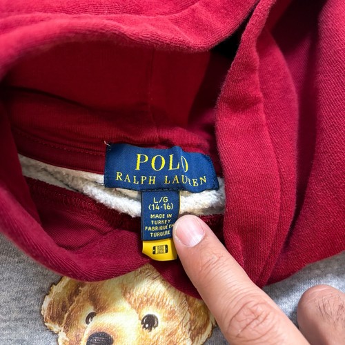 Ralph Lauren Polo Bear Hoodie Youth Kids Boys Large Grey Colorblock Rare School - Picture 7 of 14