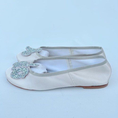 Anniel Italian Wedding Ballet Flats Satin Shoes Blush Pink I Do 40 Glitter 10 - Picture 7 of 13