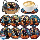 8 Pcs Halloween Diamond Art Coasters Kit, Black Cat Diamond Paint