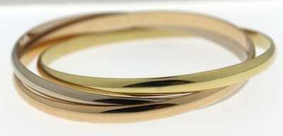 Cartier French 18k Yellow White Rose Gold Trinity Bracelet 57 grams 7.6 Inches