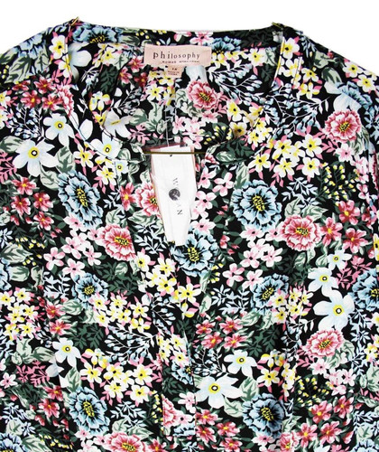 Philosophy Womens Top Blouse 1X Pullover Long Sleeve Tunic Shirt V Neck Floral - Picture 3 of 5
