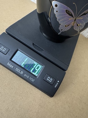 Vintage importierte japanische schwarze Vase mit Goldrand Keramik - Bild 10 von 10