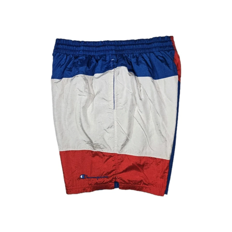 Mens Champion Crinkle Nylon Colorblock Shorts Red White Blue XL 32x8 Mesh Lining - Image 3 of 4