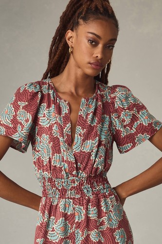 Anthropologie The Somerset Jumpsuit Damen Gr. Small Blumenmuster weites Bein Taschen Boho - Bild 2 von 7