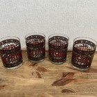 Vintage Houze Seasons Greetings Christmas Stained Low Ball Tumblers Glasses Set4