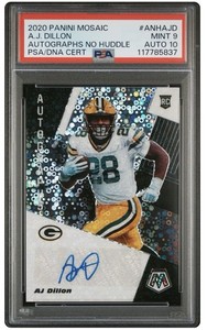 2020 Panini Mosaic - Autographs No Huddle AJ Dillon #ANHAJD  Rookie Grade 9 / 10