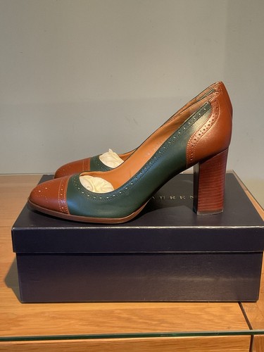 Ralph Lauren High Heeled Ladies Shoes Size 40B Brown And Green Leather