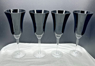 Circleware Crystal Black Diamond Stem Wine Or Champagne Fluted Glasses