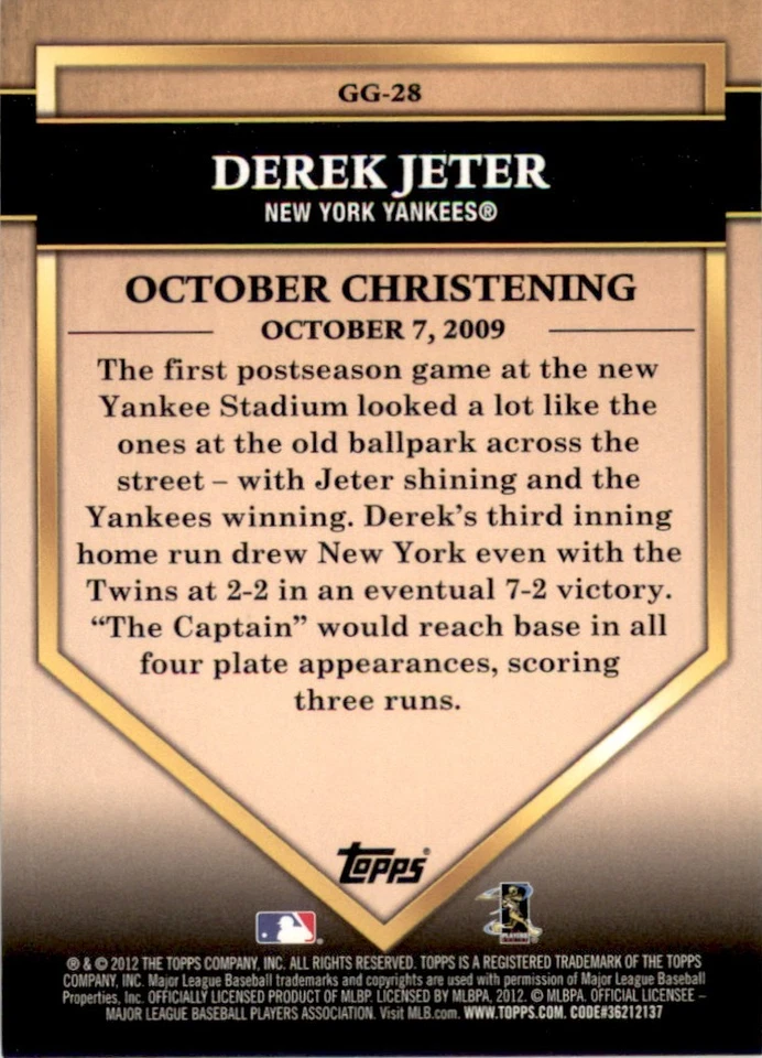 2012 TOPPS GOLDEN GREATS DEREK JETER NEW YORK YANKEES #GG-28 NM-MT - Image 2 of 2