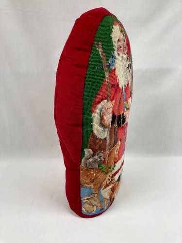 Vintage Finished Bucilla Santa with Friends Needlepoint Pillow 16 "x 9 1/2" x 5" - Picture 5 of 7