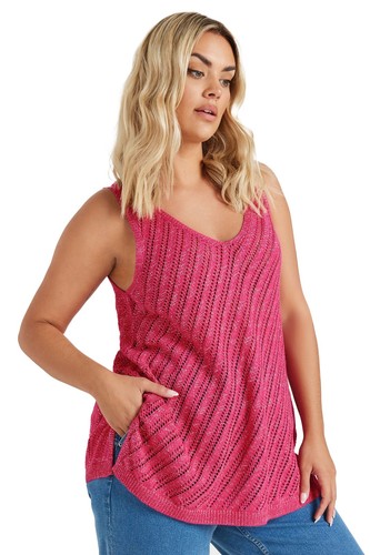 Yours Curve Women's Plus Size Metallic Pointelle Knitted Vest Top - Picture 7 of 22