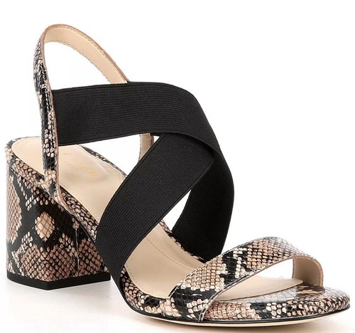 Cole Haan Women’s Aniston Elastic Black Snake Print Leather Pumps Heels Sandals  - Picture 1 of 14