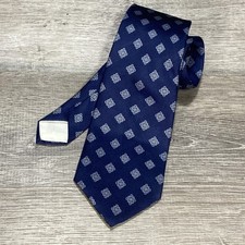 Christian Dior Tie Mens Navy Blue All Silk Geometric Medallion Necktie Classic