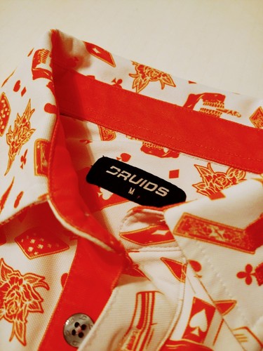 DRUIDS Men's POLO Style Polyester/Spandex (M) Shirt SKELETON ALL OVER PRINT - Picture 4 of 6