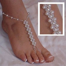 Pearl Barefoot Foot Jewelry Anklet for Sandals Beach Wedding 1 Pair 