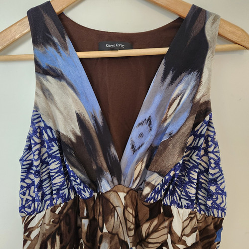 Vintage Y2K Karen Kane Dress XL Womens Mesh Blue Brown Floral Fairy WhimsiGoth - Picture 2 of 12