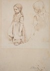 A. KLEINIG (1822-1869), Mädchen mit kurzen Beinen,  1851, Federzeichnung