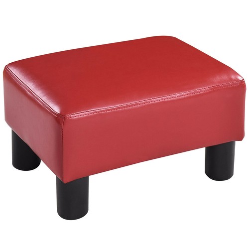 Small Ottoman PU Leather Footrest Modern Footstool Rectangular Stool Red - Picture 7 of 9