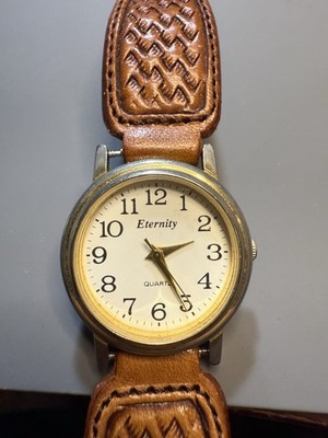 Western Eternity Quartz Women s Watch Arabic Dial Tooled Leather Strap ~27mm 