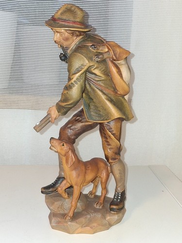 Holzfigur geschnitzt, Jäger + Hund+ Gewehr, Waidmann, Handarbeit, 30 cm, TOP 97K - Bild 7 von 9