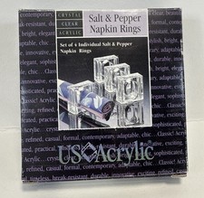 VINTAGE US Acrylic Crystal Clear Salt & Pepper Napkin Rings Set Of 4