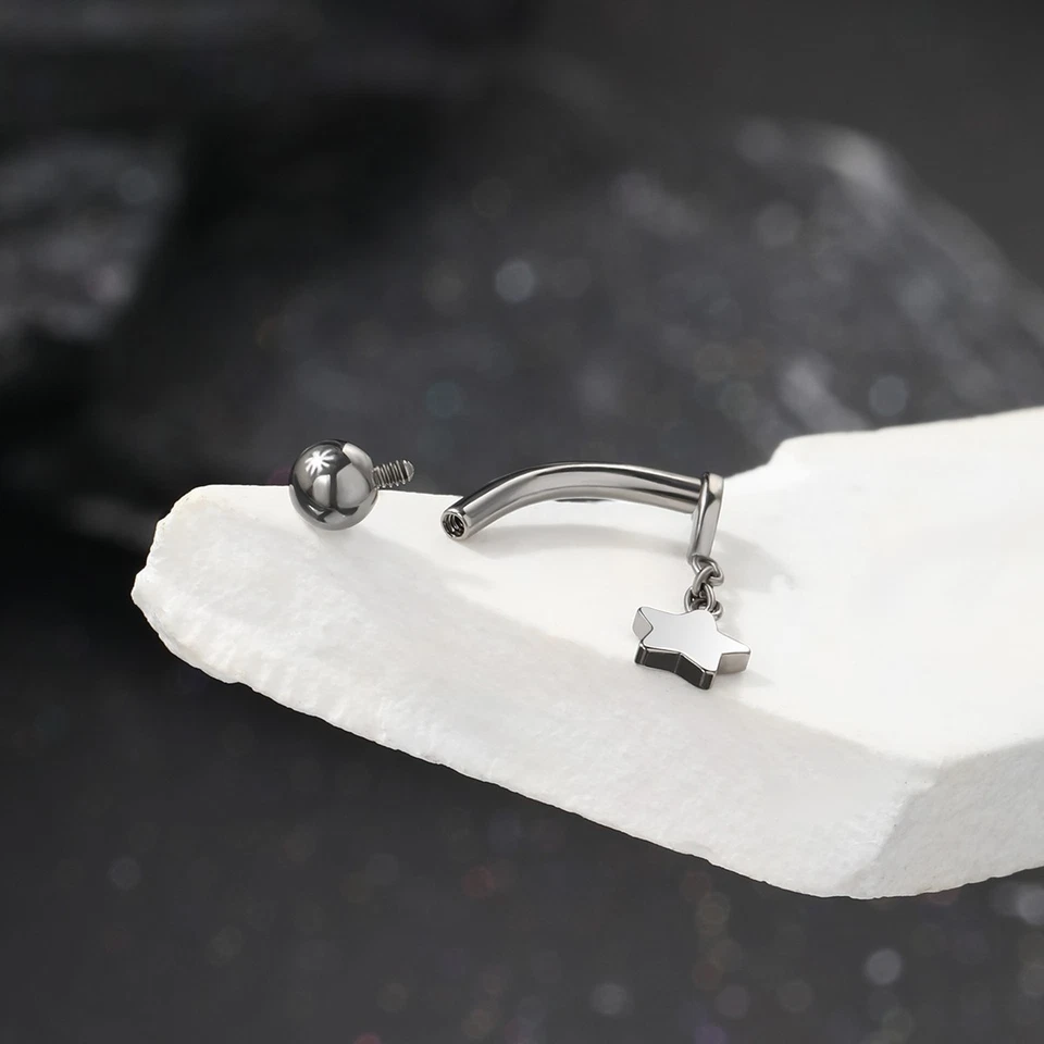 G23 Titanium Eyebrow Stud Moon Star Cartilage 16G 8mm Snug Piercing Jewelry - Image 4 of 4