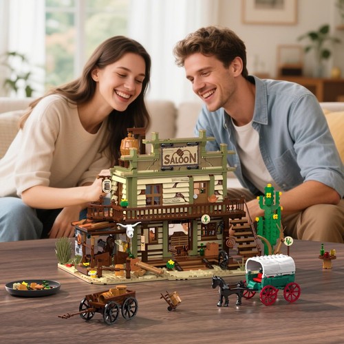 Western Saloon Bauset mit LED Licht, Wild West Baustein Spielzeug 1727... - Bild 8 von 9