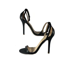 Wild Diva Lounge Black Embossed Stiletto Ankle Strap Heels Women's Size 7.5