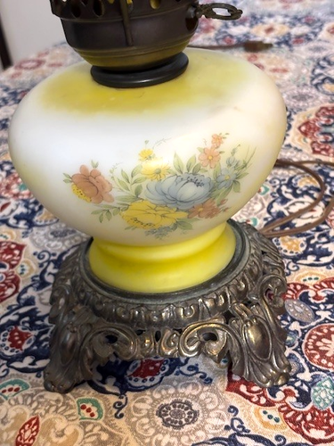 Vintage Accurate Casting Gone With The Wind Hurricane 3 Way Lamp Yellow Floral - Picture 6 of 17
