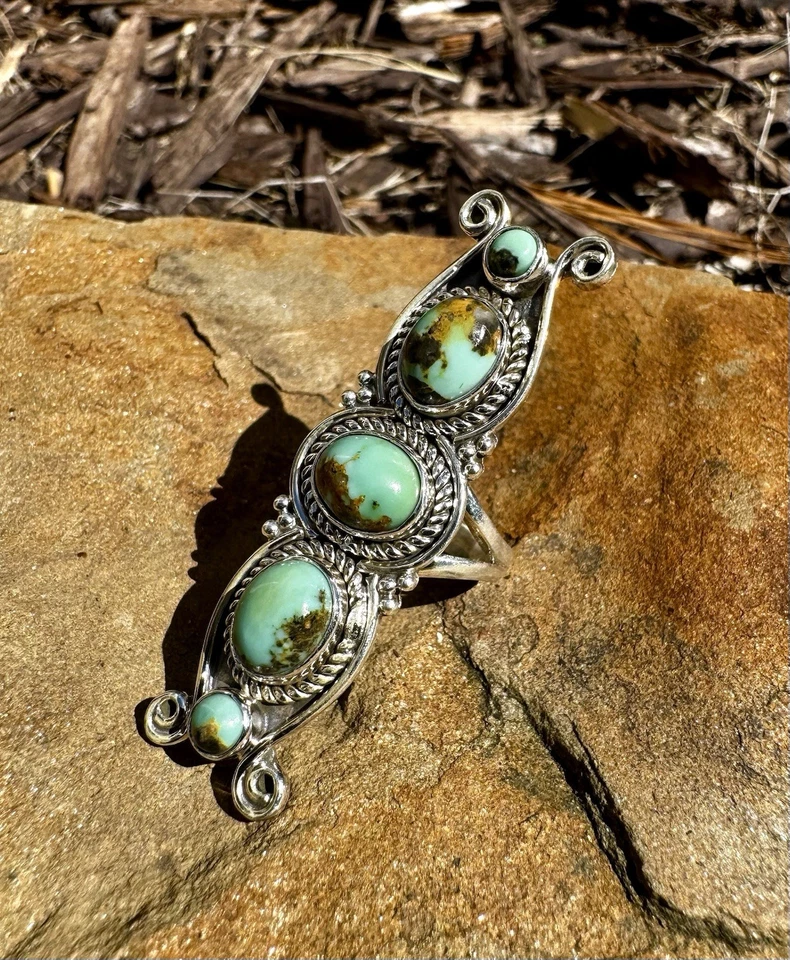 Anillo contemporáneo alargado de plata de ley y turquesa talla 6 Foto 3 de 4