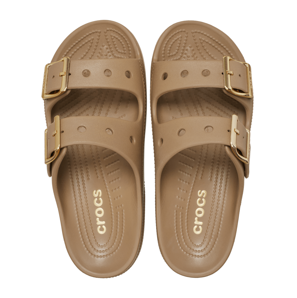 NEW CROCS Women's Metallic Buckle Saturday Sandal 213316 Sepia