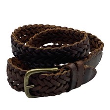 Vintage Braided Leather Belt With Brass Buckle Oil Tanned Cowhide Medium Boho