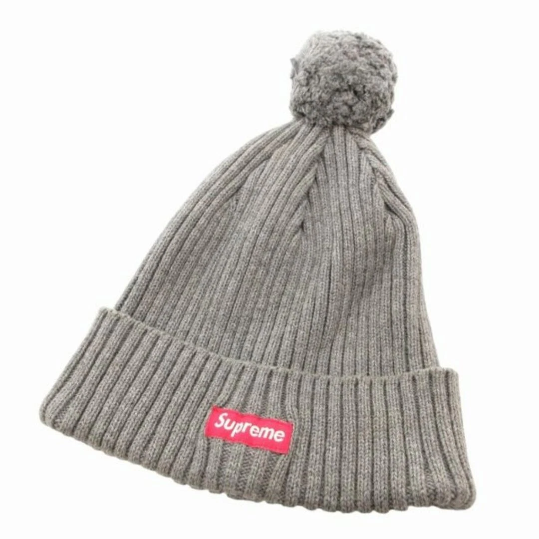 Bonnet côtelé suprême avec côtes à pompons petite boîte logo gris FT occasion 48a1e6f49dc0