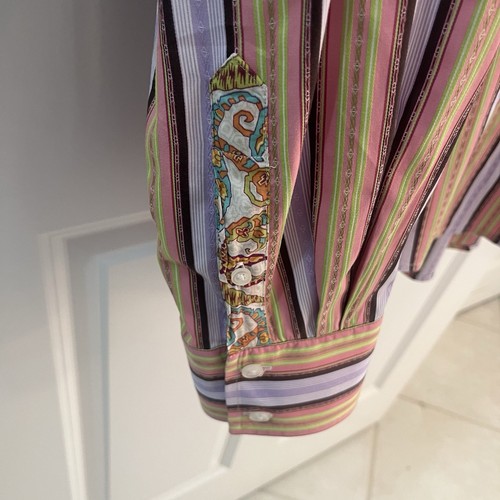 Robert Graham Men XXL 2XL Purple Pink Striped Flip Cuff Button Long Sleeve Shirt - Picture 6 of 10