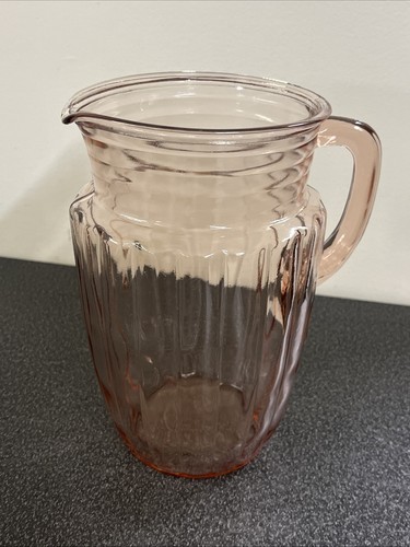 Anchor Hocking Glass PILLAR OPTIC Pink Straight Water Pitcher Log Cabin - Picture 4 of 8