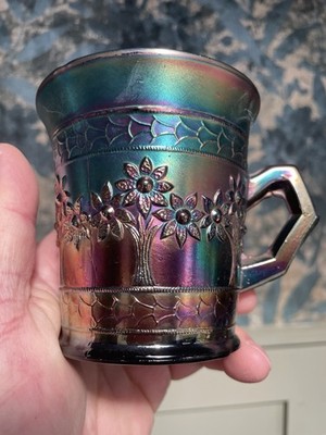 KARNEVALSGLAS ~ FENTON BLAU ORANGE BAUM BECHER ~