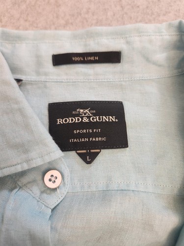 Rodd & Gunn Linen Shirt Mens Large Light Blue Sports Fit Italian Fabric Albini - Picture 7 of 16