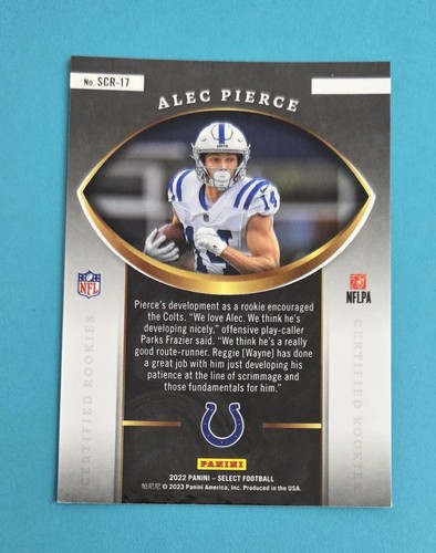 2022 Select Select Certified Rookies #SCR-17 Alec Pierce Colts FOOTBALL Card 6D - Picture 2 of 2