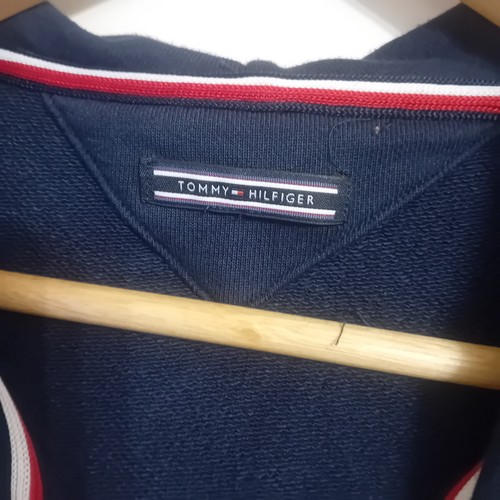 Tommy Hilfiger Hoodie Mens Size L Blue Full Zip Tape Logo - Picture 3 of 8