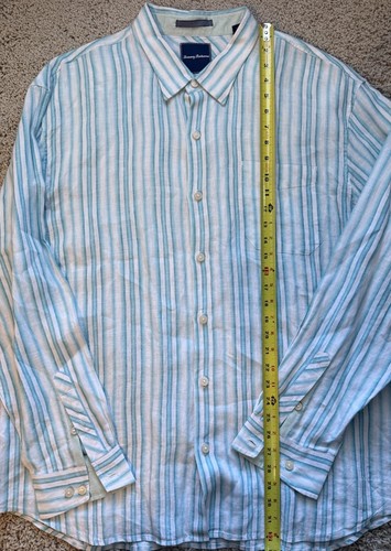 Herren Tommy Bahama weiß blau gestreift 100% Leinen Button Down Hemd Größe XXL - Bild 5 von 5